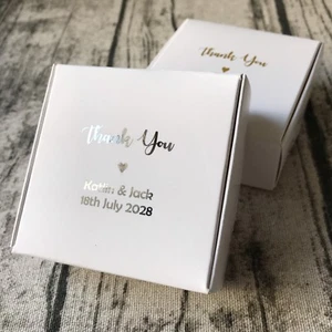 30 White Wedding Favor Boxes Personalised Silver Foil Party Christening Gift Box - Picture 1 of 7