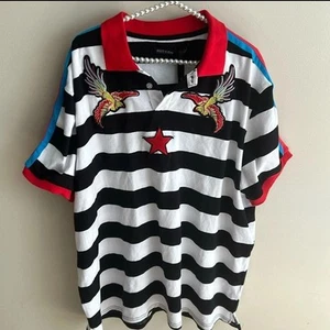 Hudson Outerwear Embroidered Patches 3XL Black White Stripe Polo Shirt NWT - Picture 1 of 4