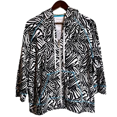 Sudadera con Capucha Zenergy Chico’s Talla Grande 2 Negra Blanca Estampado Cebra Cremallera Completa Foto 1 de 4