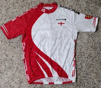 ENDURA ENGLAND CYCLING SHIRT JERSEY Sz Lg Red and White Short Sleeve 1/4 zip  - Image 1 of 4