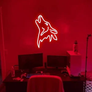 Wolf Neonlicht Tier Neon Wandschild Spielzimmer dimmbar Männerhöhle 15" - Bild 1 von 5