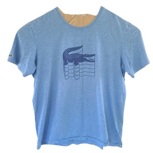 LACOSTE T-Shirt Uomo XXL Azzurro 100% Cotone Manica Corta Grande Logo Croc - Foto 1 di 12