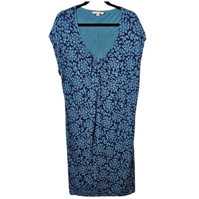 Boden 16 Blue Floral Midi Dress V-Neck Cap Sleeve Comfort Stretch Sheath Preppy - Image 1 of 4