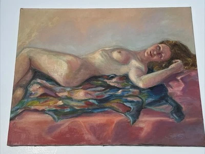 PINTURA SIROIS MUJER DESNUDA MODELO FEMENINO IMPRESIONISTA RECLINADO 28 PULGADAS VINTAGE Foto 1 de 4