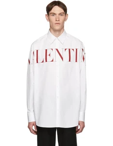 VALENTINO SHIRT FW 2019 LOGO PRINT COTTON White Used Size IT 39 US 15 1/2 - Picture 1 of 19