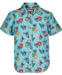 Disney Lilo & Stitch Surf Hawaiian Shirt Boys 18-20 Button Up Short Sleeve - Picture 1 of 7