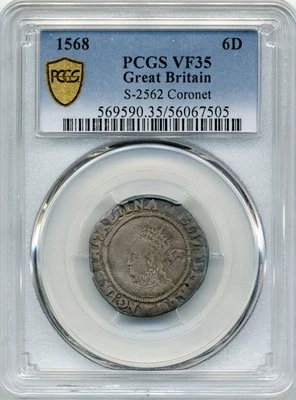 1568 Great Britain Six Pence, Elizabeth I - Choice Very Fine, PCGS VF35 - Image 1 of 3