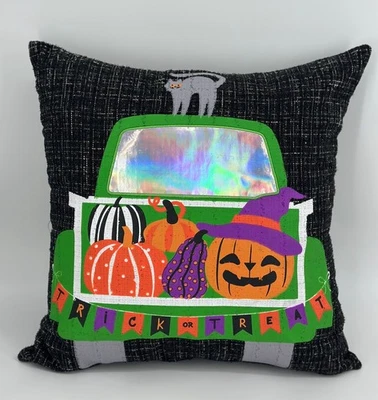 Trick-Or-Treat Halloween Pillow 20X20 Pumpkins & Cat Decor Envougekids Retro Y2K - Image 1 of 4