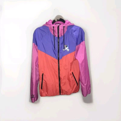 Nike De Colección Caminata Hombre Capucha Cortavientos Pequeña Chaqueta Retro Rojo Azul Rosa Bloque de Color Foto 1 de 4
