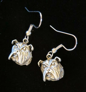 Bulldog Earrings Bull Dog Head Pewter - Picture 1 of 3