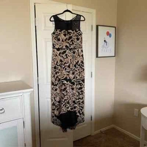 Connected Apparel Formal Maxi Hi-Low Women's 6 Black w/Gold Baroque Appliques - Picture 1 of 14