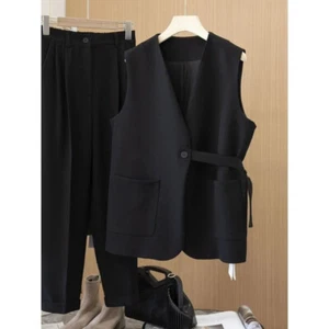 Lady Blazer Vest Tank Top Suit Waistcoat Gilet Coat Jacket Office Workwear Chic - Picture 1 of 10