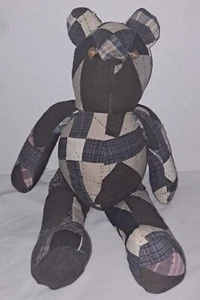 Patchwork teddy bear with vintage button eyes - Picture 1 of 4