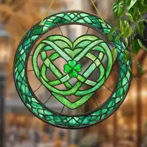 St Patrick's Day Celtic Knot and Four-Leaf Clover Sun Catcher - Picture 1 of 4
