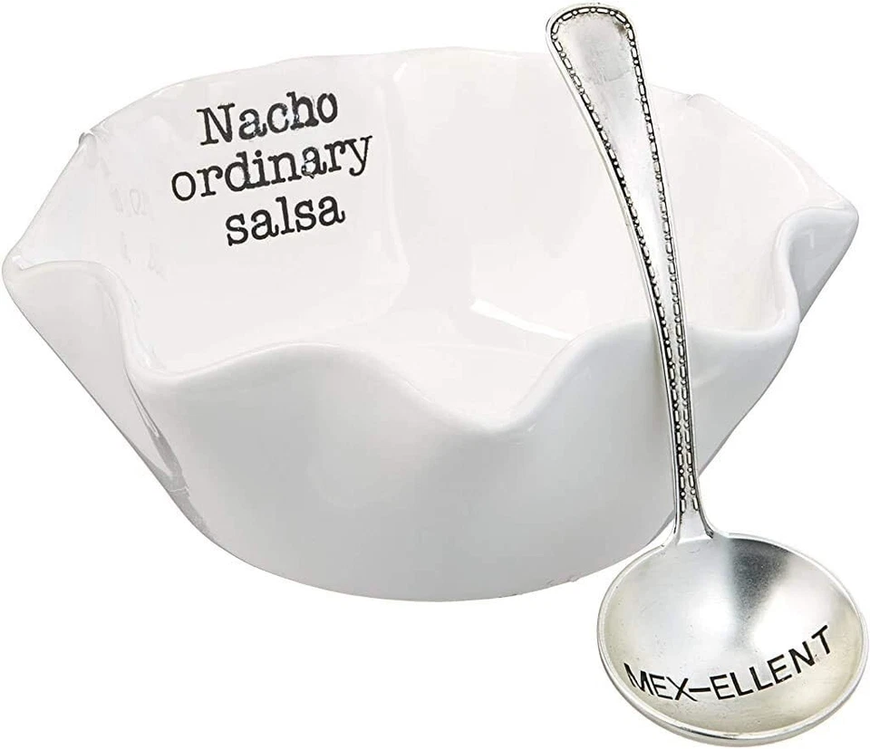 Mud Pie Salsa Ceramic Dip Cup Set, Nacho, White & Silver - Image 1 of 1