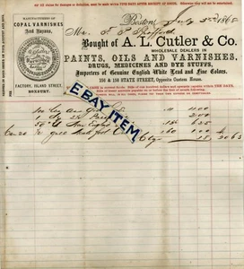 1868 BILLHEAD Boston Massachusetts A. L. CUTLER & COMPANY varnish oil paint etc - Picture 1 of 1