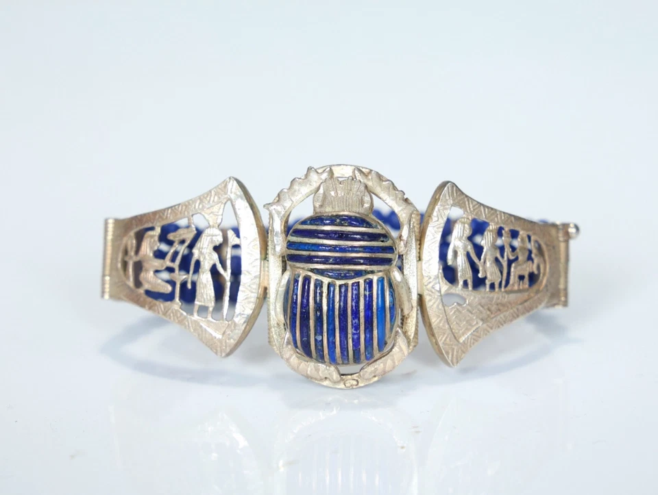 Increíble brazalete brazalete con panel de filigrana de plata esterlina egipcia antigua Foto 1 de 4