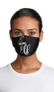 "MAMA ELF" Adult Black Christmas Face Mask Fabric Adjustable Ear Elastic - Picture 1 of 5