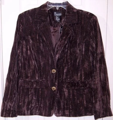 NEW NY Collection Chocolate Brown Crushed Fabric Lined Blazer, Medium, $72 - Image 1 of 4