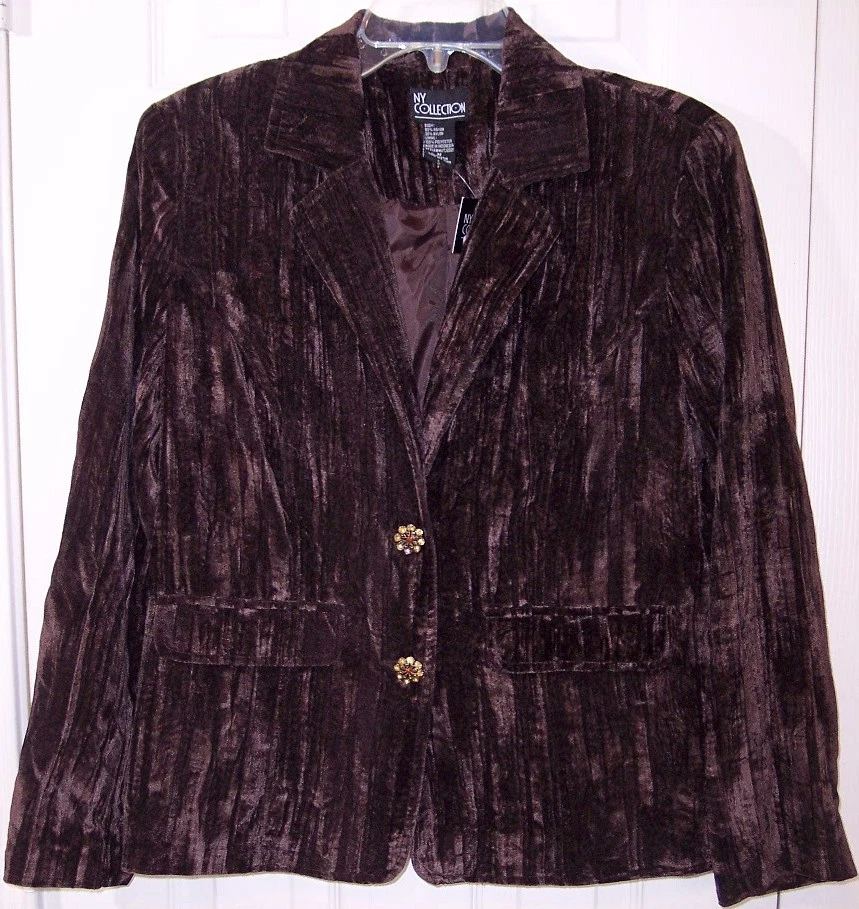 NEW NY Collection Chocolate Brown Crushed Fabric Lined Blazer, Medium, $72 - Изображение 1 из 4