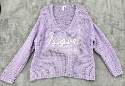 Suéter Elan Para Mujer Mediano Mezcla Lana Merino Love Pullover Grueso Tejido Lila Foto 1 de 4