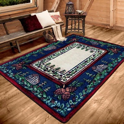 Cabin in the Pines Clearing Rustic Country Cabin Lodge Area Rug 5'x8' - Image 1 of 4
