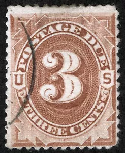 US Sc J3 Brown 3¢ 1879 p.12 Postage Due Partial Black Circular Town Cancel - Picture 1 of 1