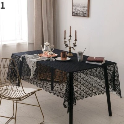 1PC Black Lace Mesh Sheer Tablecloth Floral Embroidery Gothic Party Table Cover - Image 1 of 4