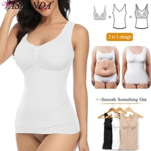 Women Built in Bra Cami Vest Seamless Tank Top Body Shaper Belly Control Slim US - Picture 1 of 16