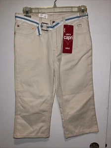 NWT NOS VTG Girls Sz. 14 Levis Ivory Jean Capris W/ Belt 28x 14” - Picture 1 of 11