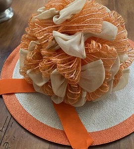 Vtg. Bellini Kentucky Derby Hat Beige Orange Showstopper - Picture 1 of 9