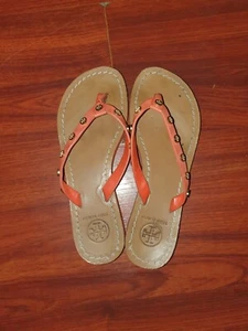 Tory Burch Women's Ricki Leather Logo Flip Flop Sandals Sz 8 - Picture 1 of 6