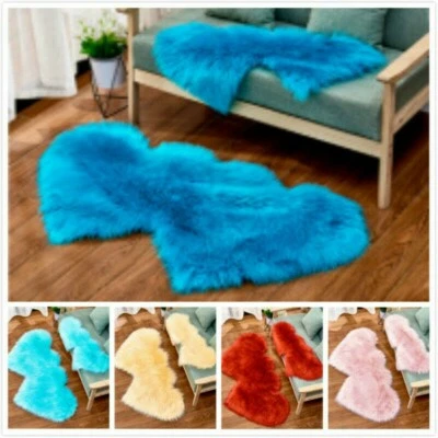 Imitation Wool Carpet Double Heart Fluffy Plush Rugs Blanket Mat Home Decor Cosy - Image 1 of 4