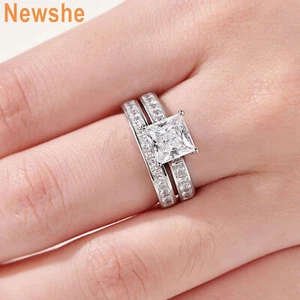 Newshe 2CT Women Princess Engagement Wedding Ring Set Cz 925 Sterling Silver - Picture 1 of 17