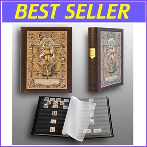 Heritage Design Stamp Collector's Album with 60 Black Pages & Gold Accents - Picture 1 of 7