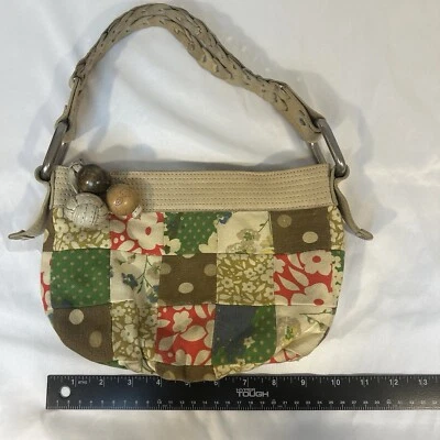 Bolso de Mano Fossil Colorido Patchwork Cuero Mango Trenzado Boho Artístico Divertido Cremallera Madera Foto 1 de 4