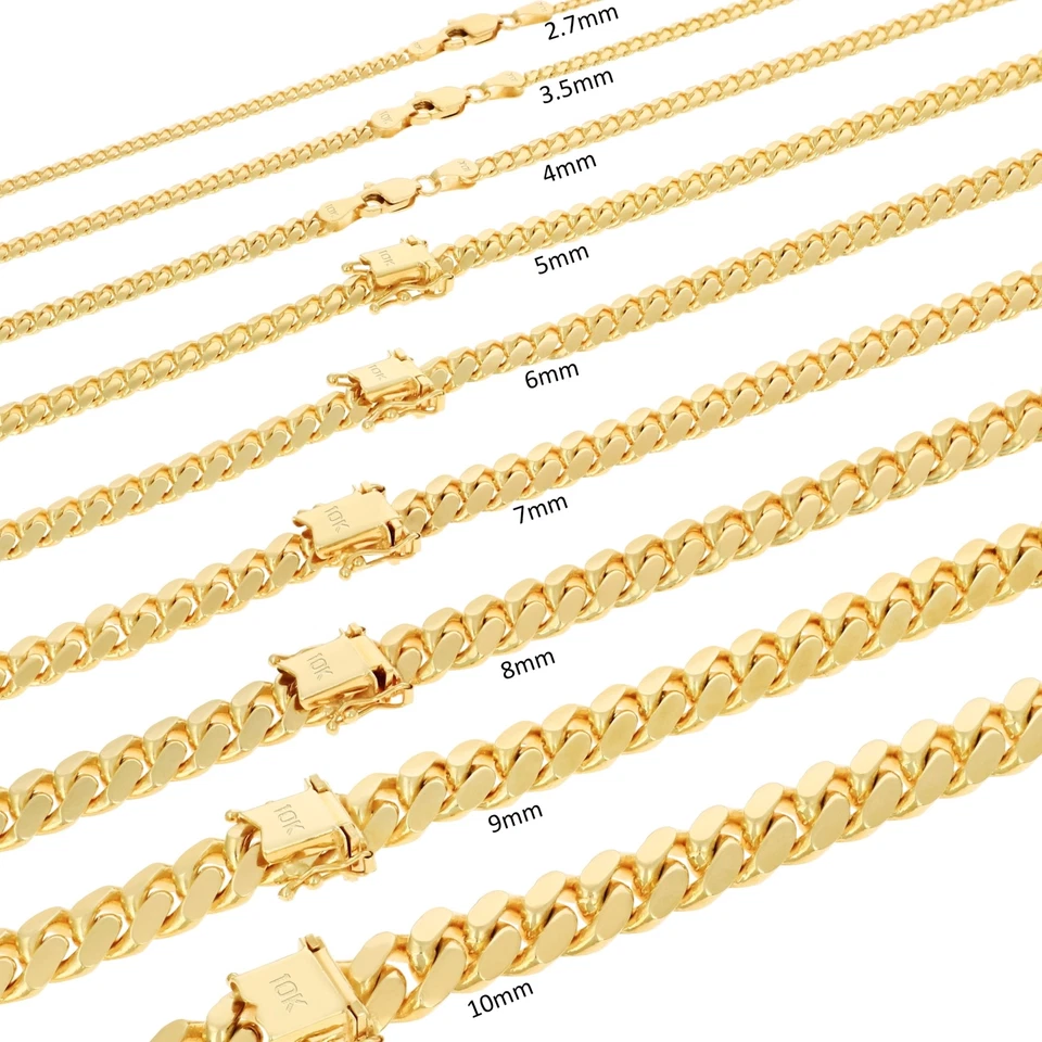 10K Yellow Gold Solid 2.7mm-10mm Miami Cuban Link Chain Necklace Bracelet 7"-30" - Image 1 of 4