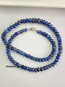 Collana in argento sterling 925 zaffiro blu pietre preziose perline rondelle ... - Foto 1 di 4