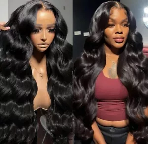 Parrucca 34"" capelli vergini umani brasiliani lunghi corpo nero onda - Foto 1 di 4