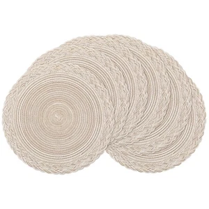 Round Placemats Set of 6 Woven Round Table Mats 15 inch Braided Border Washab... - Picture 1 of 9