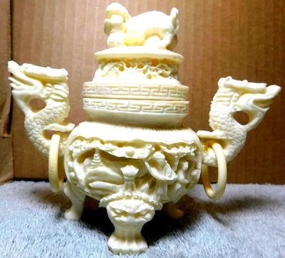 FooDog~Asian Carved Dragon Stone Incense Burner Sensor 5" Chinese Signed 1Pc - Image 1 of 4