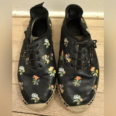 SAINT LAURENT Tenis Plataforma Alpargata Cuero Negro Estampado Floral Talla 8 Foto 1 de 4