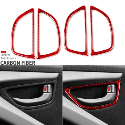 4Pcs Red Carbon Fiber Interior Door Handle Cover Trim For Hyundai Elantra 11-16 Foto 1 de 4