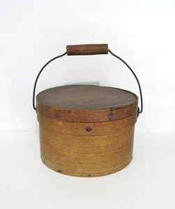 Antike runde Holz Speisekammer Box mit Deckel & Bügel Draht Griff - 9" - Bild 1 von 7