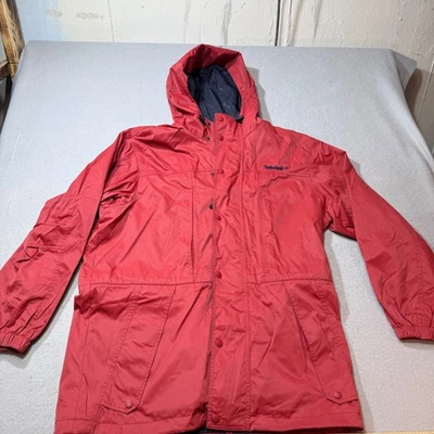 Timberland Weathergear Red Hooded Jacket Full Zip Puffer Lined Mens M - Image 1 of 4