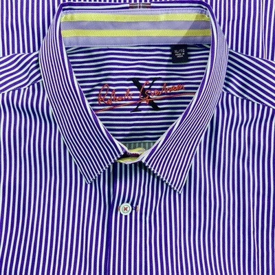 Рубашка мужская Robert Graham фиолетовая белая в полоску с откидными манжетами - Изображение 1 из 4