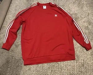 ADIDAS Herren Sweatshirt 2XL Fleece gefüttert rot Rundhalsausschnitt mit weißen Streifen - Bild 1 von 4