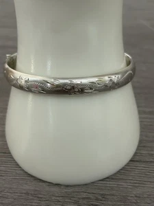 Vintage Armband mit Scharnier aus geätztem Sterlingsilber. Gemarkt Sterling HFB - Bild 1 von 5