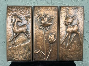 Juego de obras de arte de pared vintage Alemania cobre caballo/ciervo/rosa (de 3) - Imagen 1 de 5