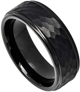Free Engraving - 8mm Tungsten Carbide Brushed Hammered Center Wedding Band Ring - Picture 1 of 6